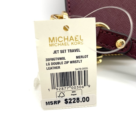 Michael Kors Saffiano Leather Set Double Zip Wristlet/ Merlot - Picture 13 of 13